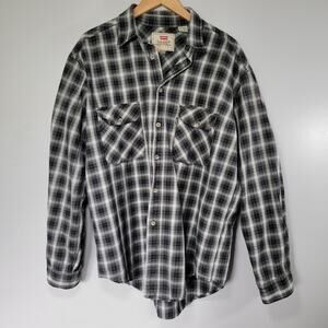 Levis Button Up Heavyweight Shirt Mens L Black White Plaid Rugged Workwear Ranch